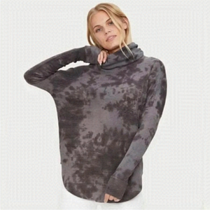 Michael Stars Tie-Dye Turtleneck Ribbed Sweater Comfy Loungewear Thermal Gray